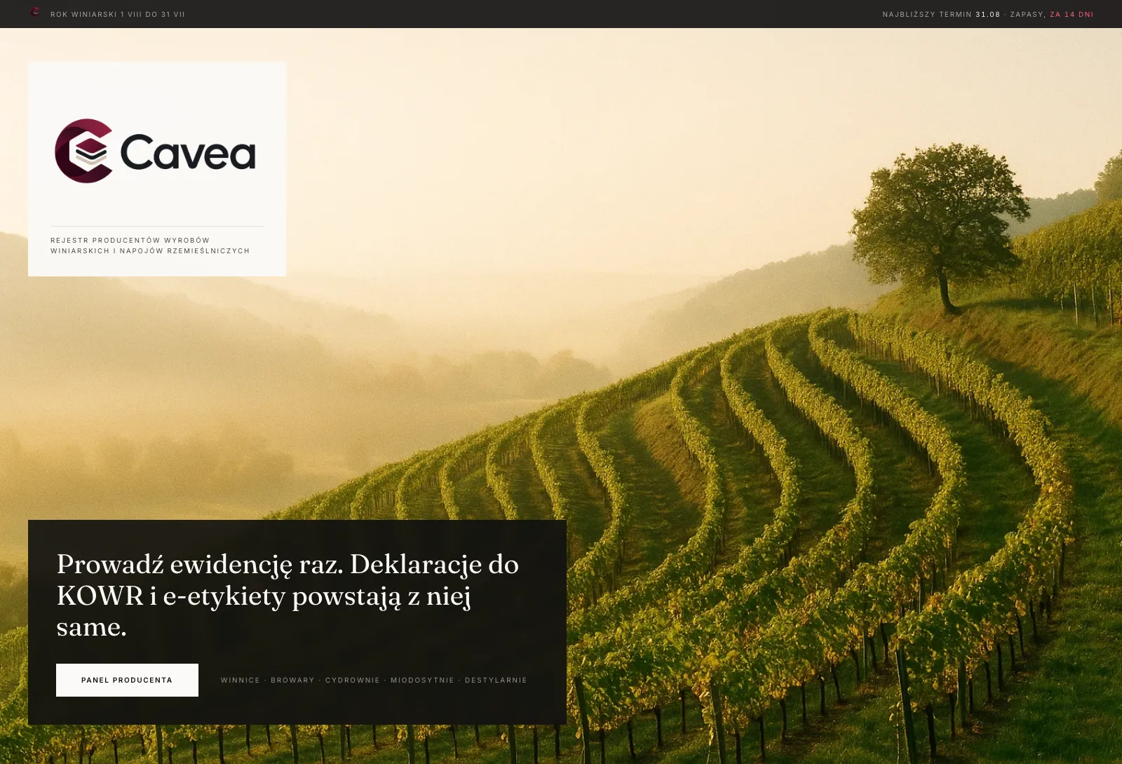 Cavea, rejestr producentów wyrobów winiarskich