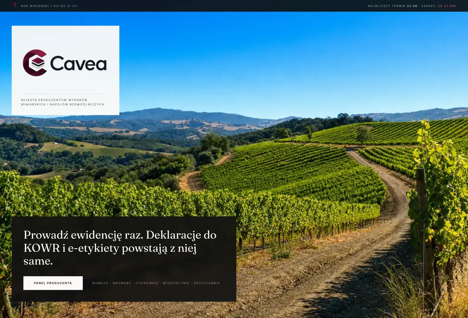 Cavea, rejestr producentów wyrobów winiarskich